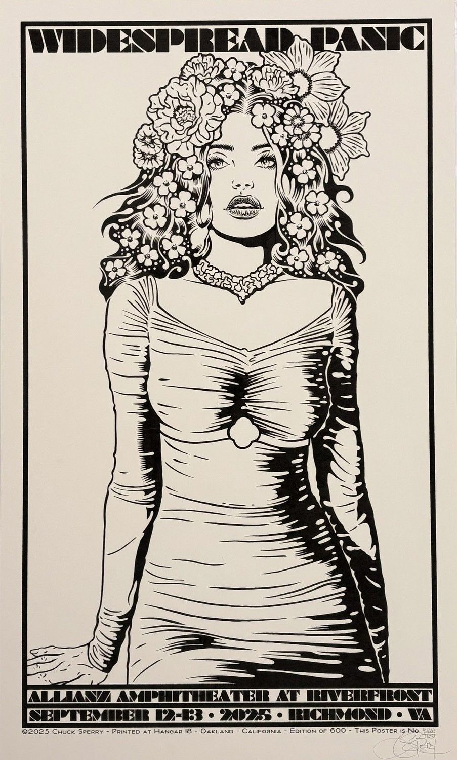 Serigraphie moyen format JUNO WIDSPREAD PANIC test BW – CHUCK SPERRY – 50 × 84 cm
