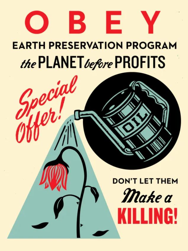 Serigraphie street art moyen format bleu et rouge Earth Preservation – OBEY : SHEPARD FAIREY – 61 × 46 cm