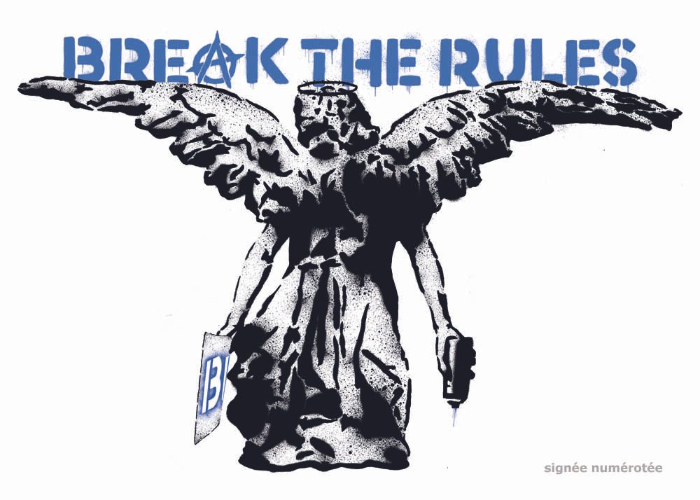 Serigraphie street art moyen format noir BREAK THE RULES – FALCO – 70 × 50 cm