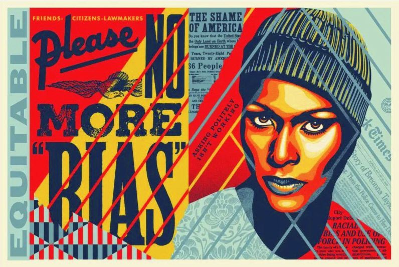 Serigraphie street art moyen format Obey : No more Bias – OBEY : SHEPARD FAIREY – 91 × 61 cm