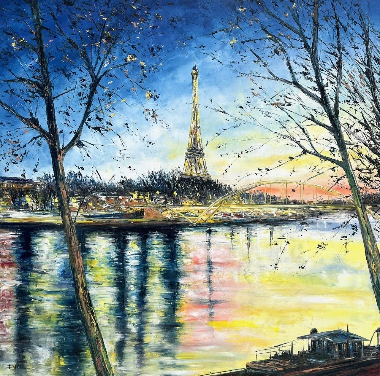 Tableau de PHIL a pour titre Sur les quais de Paris style figuratif dim : PHILprix:850