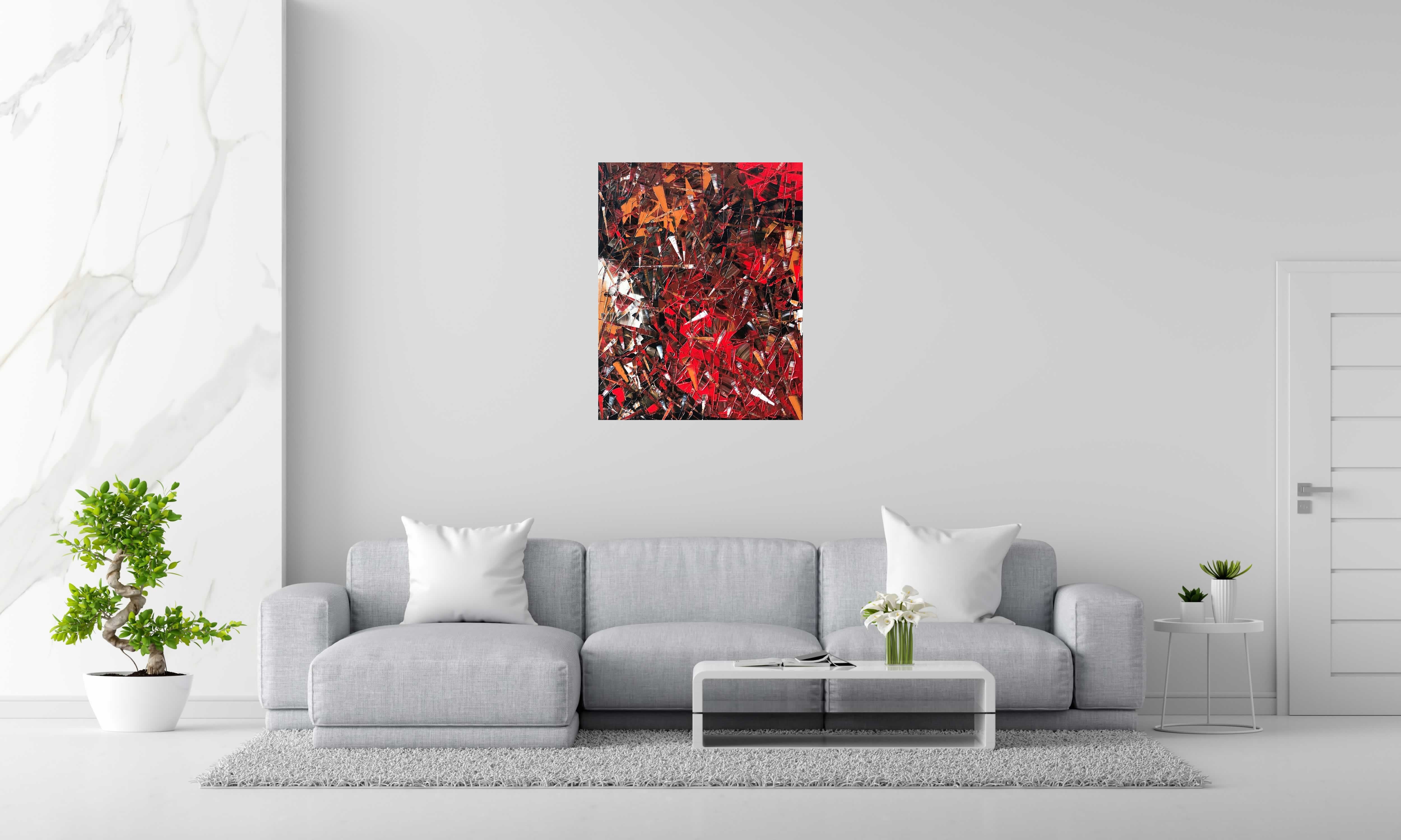 Tableau PEINTURE 12-2021-84 de ALAIN BECANNE dans un intérieur – 92 × 73 cm