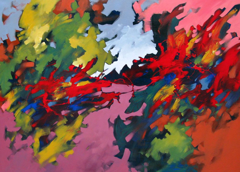 Tableau abstrait format xxl PEINTURE ABSTRAITE 53 – BRUNEAU – 97 × 130 cm