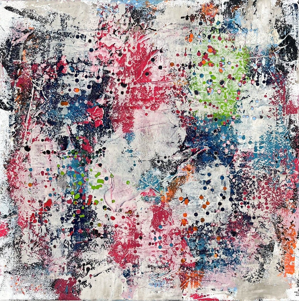 Tableau abstrait format xxl Stone confettis – CELINE WEBER – 80 × 80 cm
