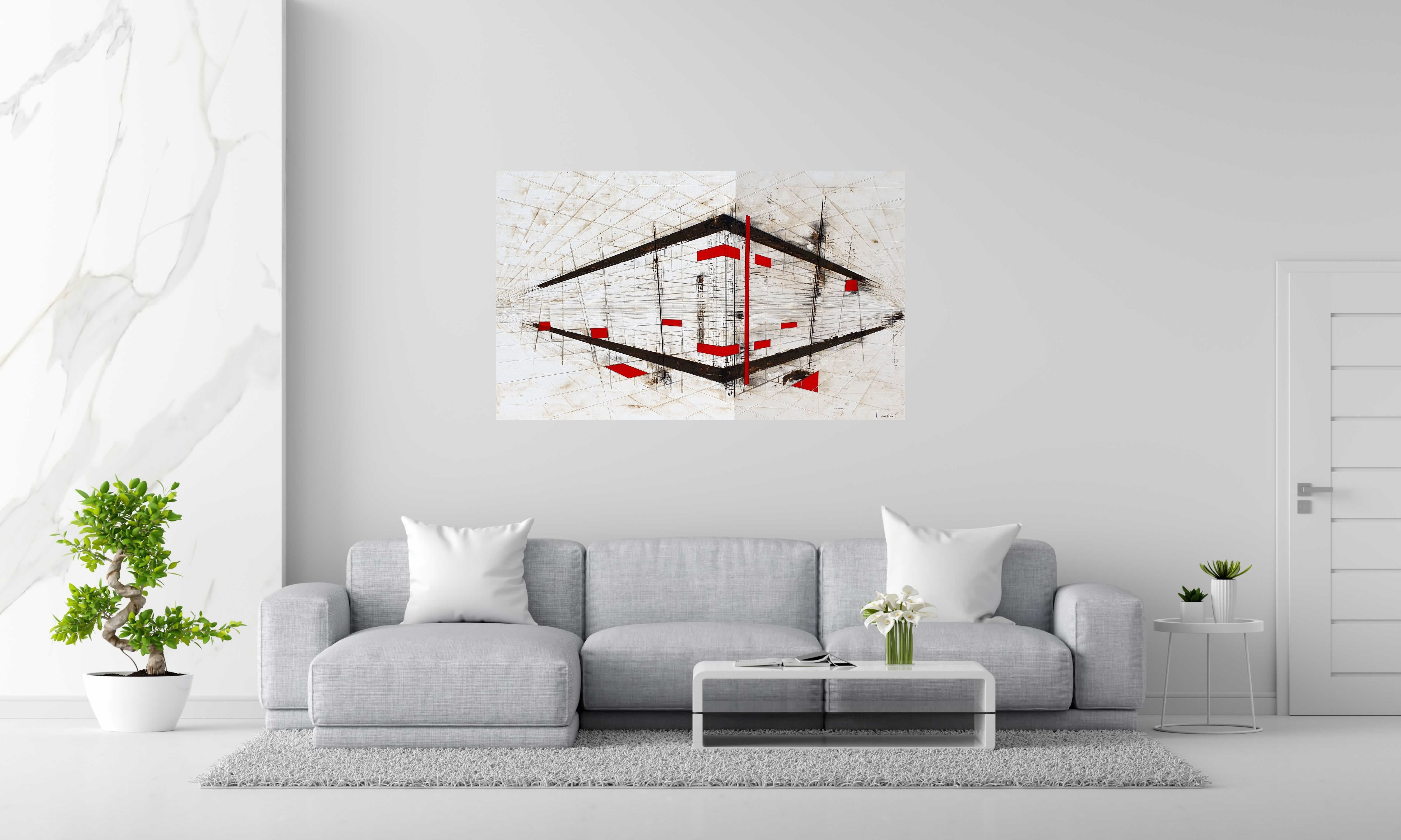 Tableau CROSSROADS de LUDOVIC MERCHER dans un intérieur – 89 × 146 cm