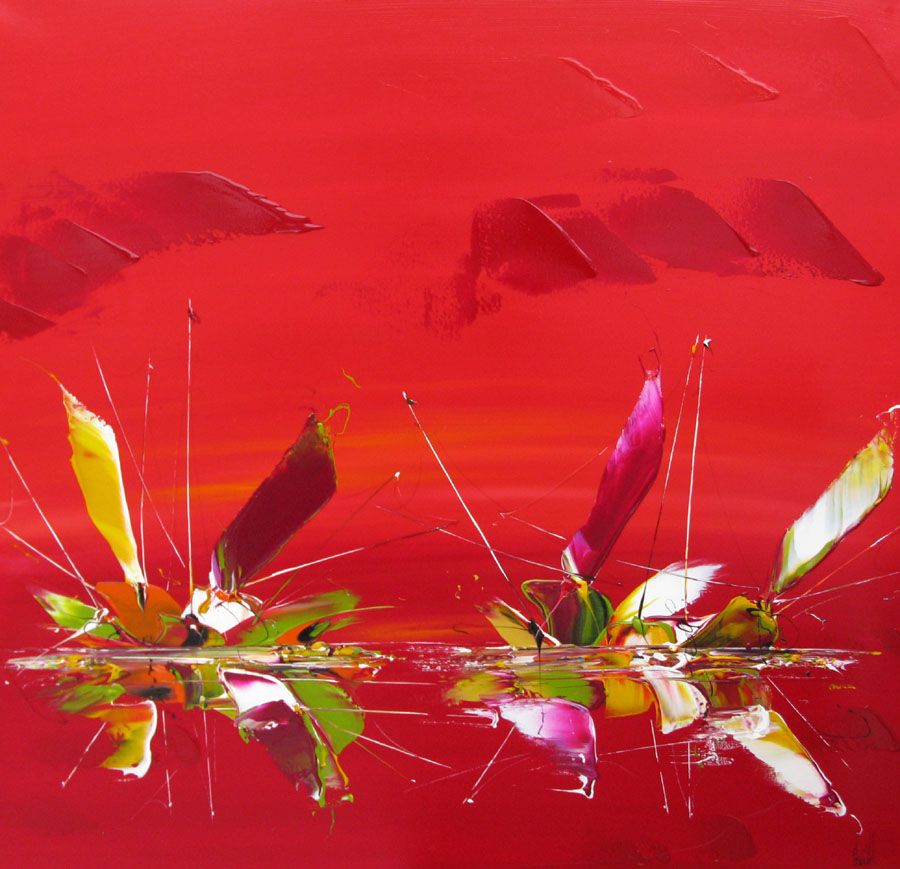Tableau abstrait format xxl rouge MARINE H – F. BOUTET – 120 × 120 cm