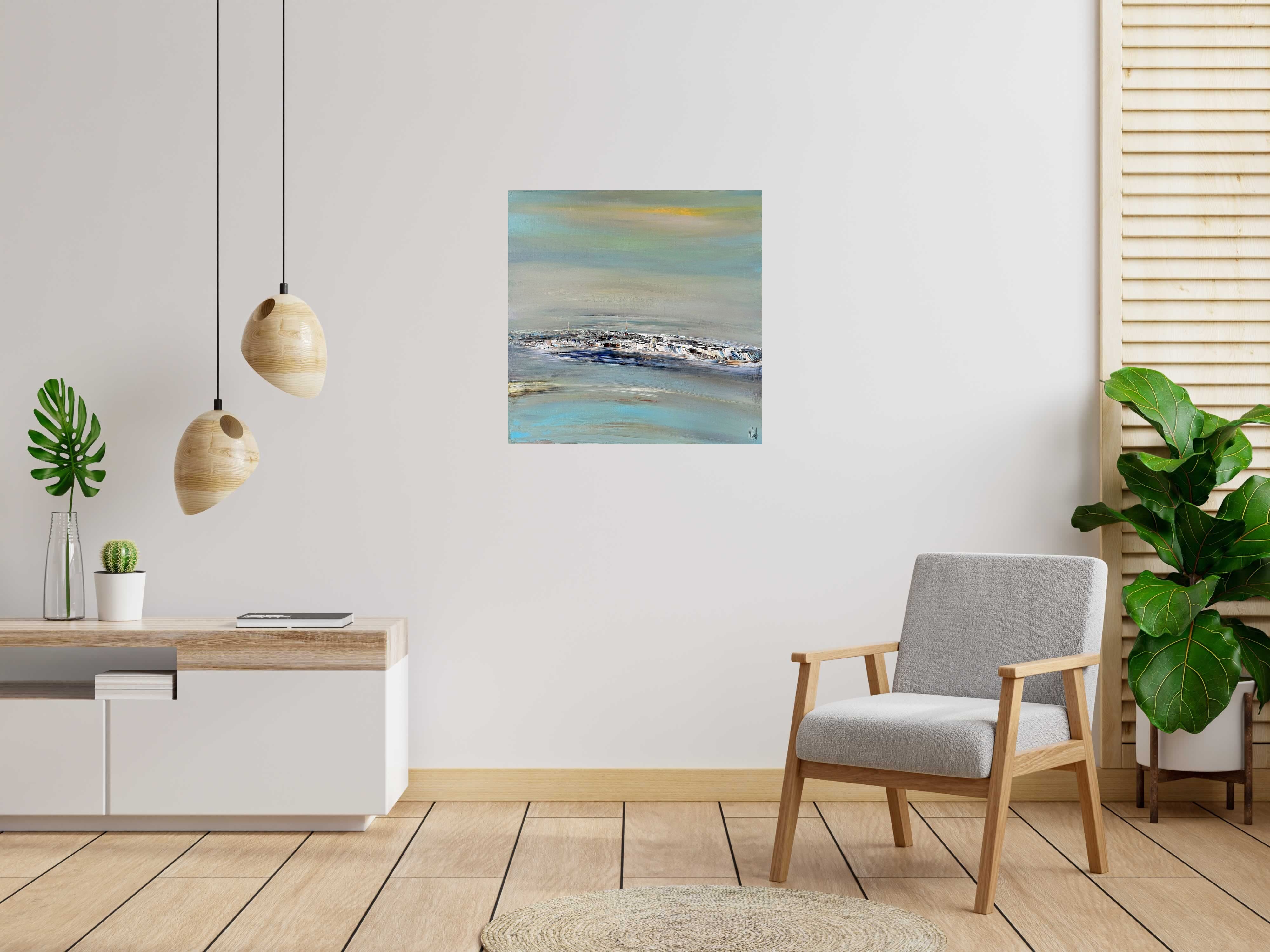Tableau MEDITATION MARINE de RUELLE NICOLAS dans un intérieur – 80 × 80 cm