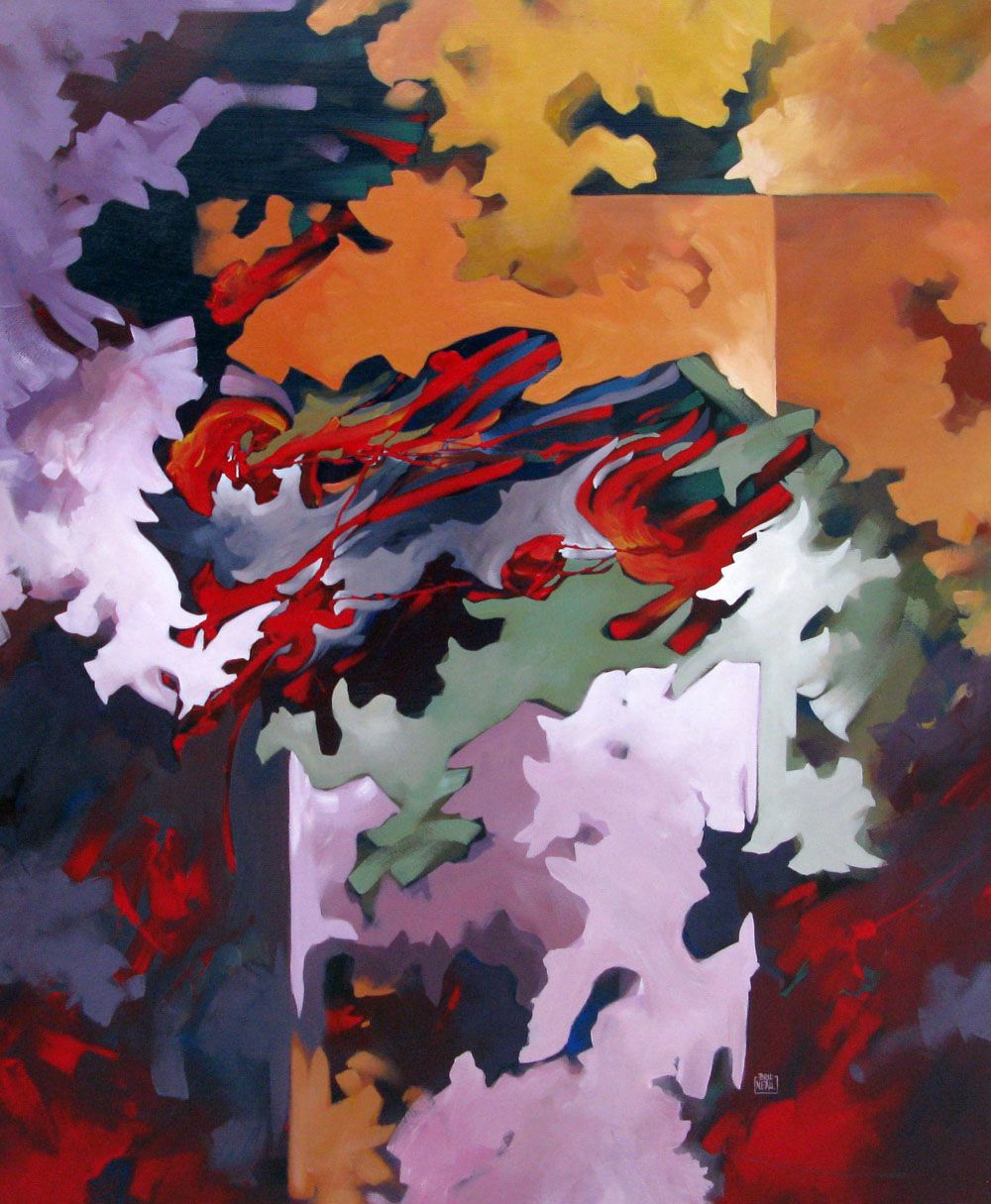 Tableau abstrait grand format PEINTURE ABSTRAITE 50 – BRUNEAU – 116 × 89 cm