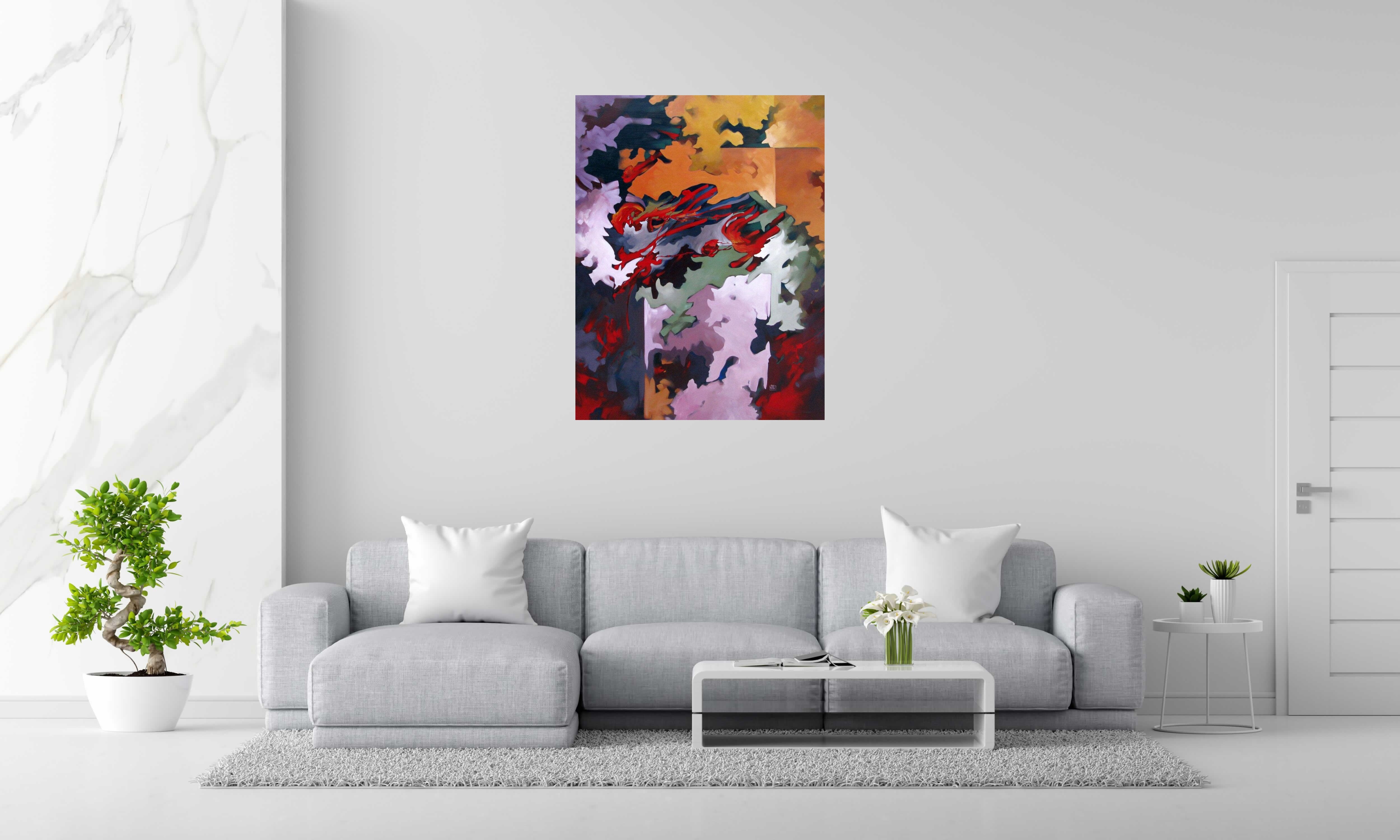 Tableau PEINTURE ABSTRAITE 50 de BRUNEAU dans un intérieur – 116 × 89 cm