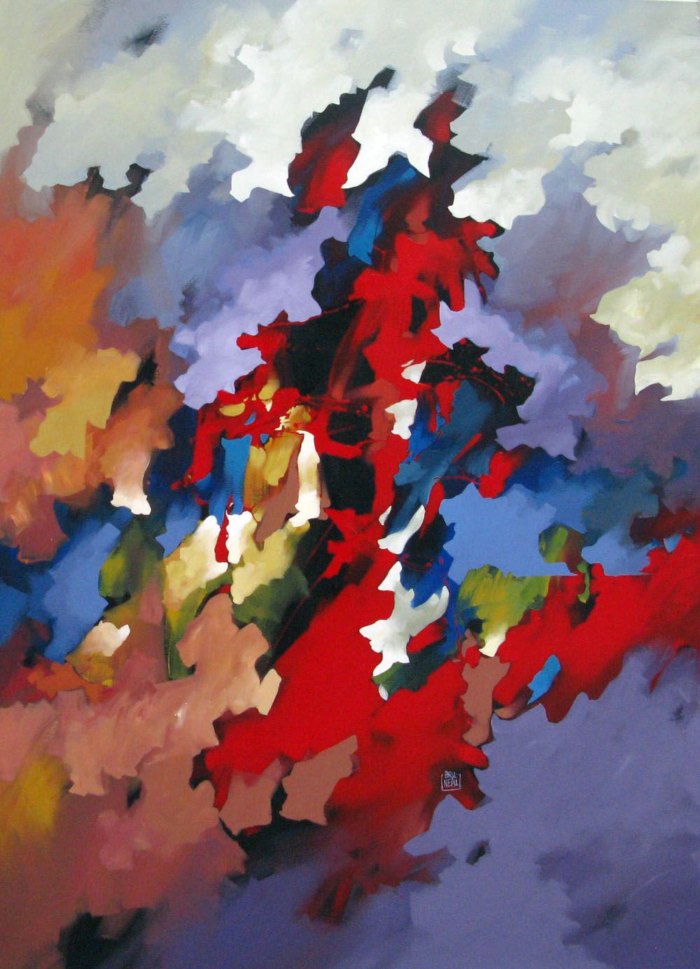 Tableau abstrait grand format PEINTURE ABSTRAITE 56 – BRUNEAU – 116 × 89 cm