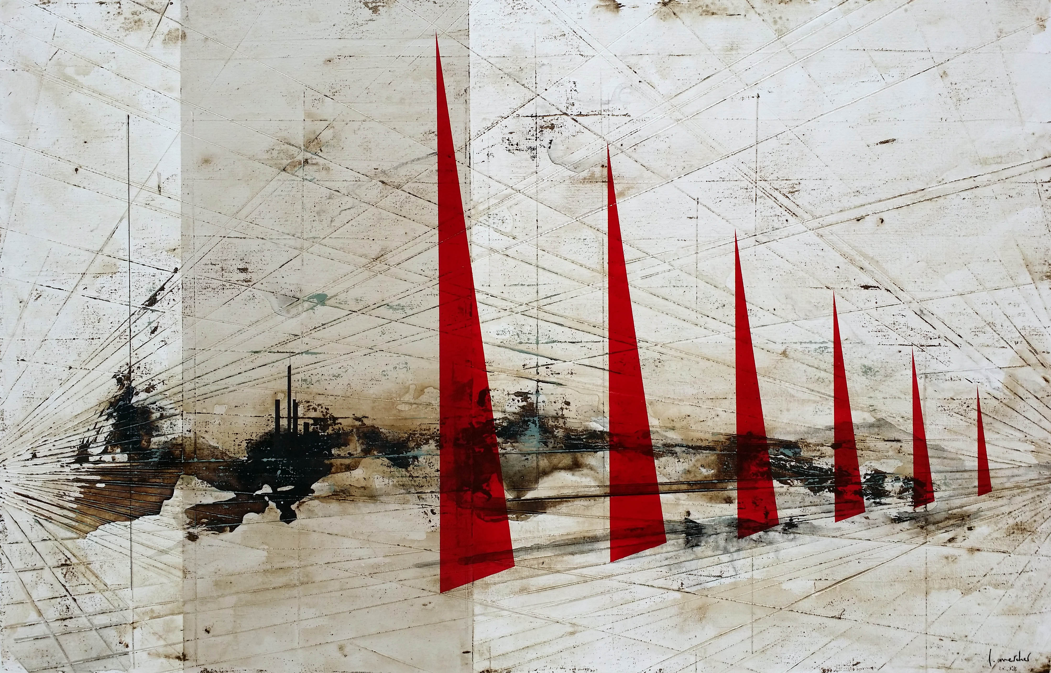 Tableau abstrait grand format SAILLING – LUDOVIC MERCHER – 100 × 65 cm