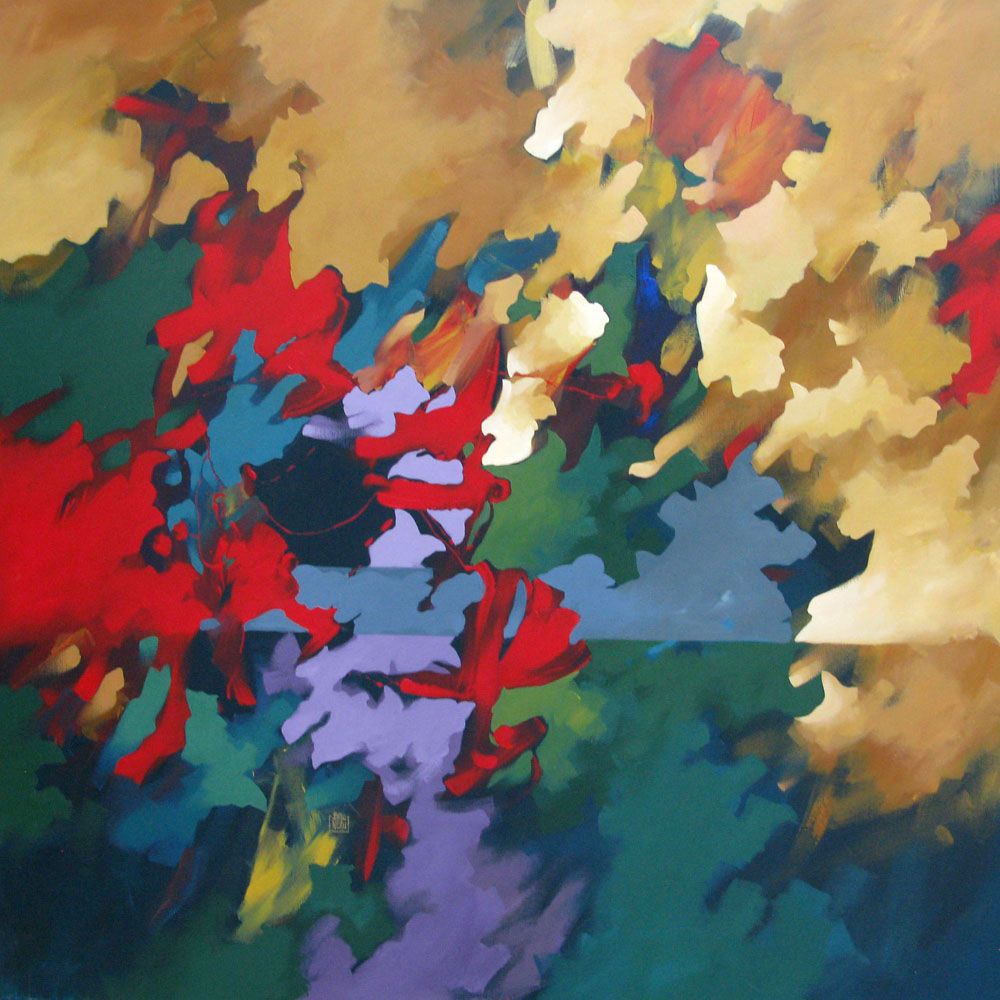 Tableau abstrait grande taille PEINTURE ABSTRAITE 79 – BRUNEAU – 100 × 100 cm