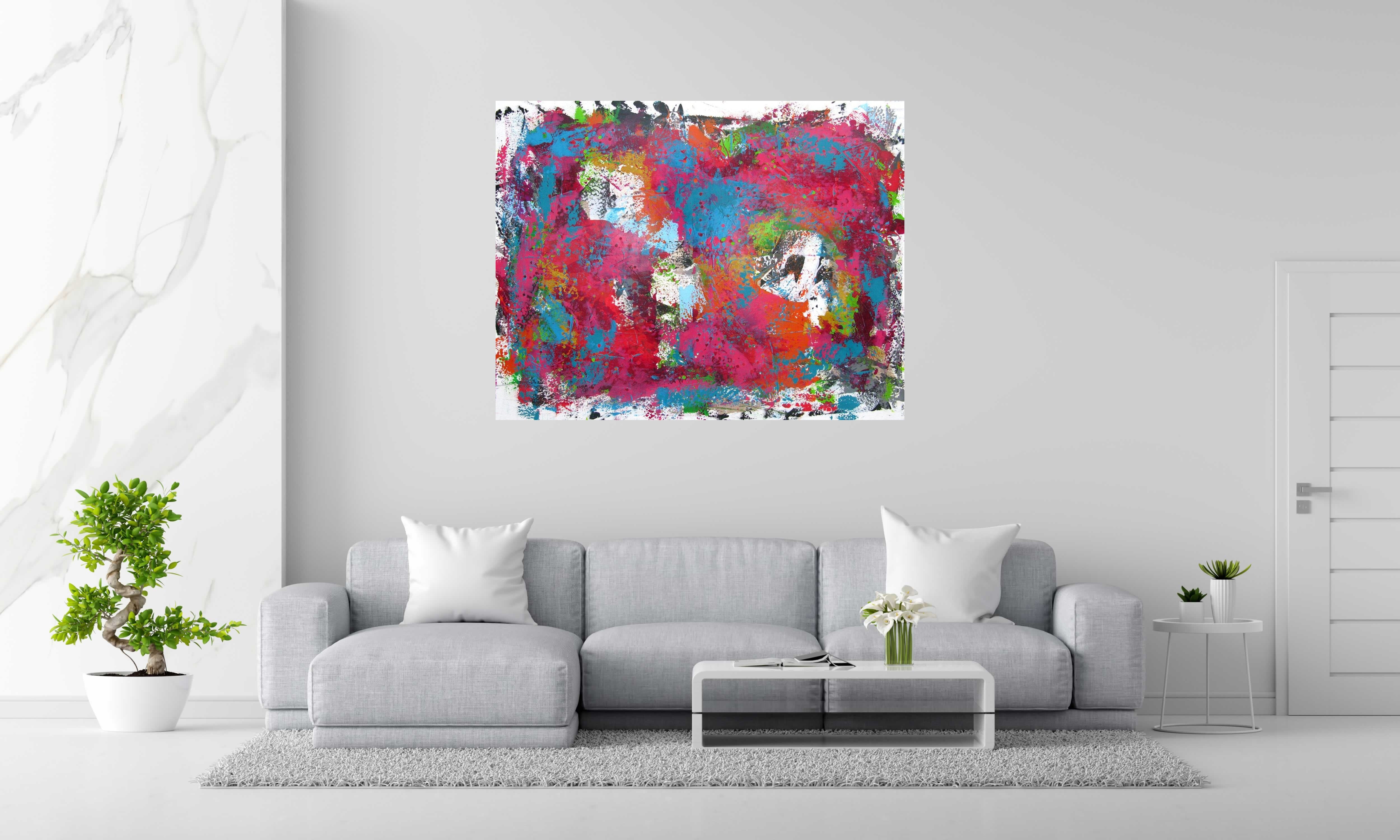 Tableau Rêverie tropézienne - Pampelonne de CELINE WEBER dans un intérieur – 114 × 146 cm