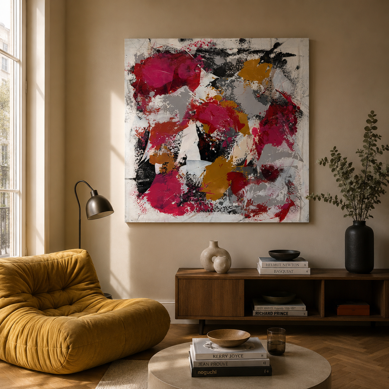 Tableau VOLUPTE de CELINE WEBER dans un intérieur – 100 × 100 cm