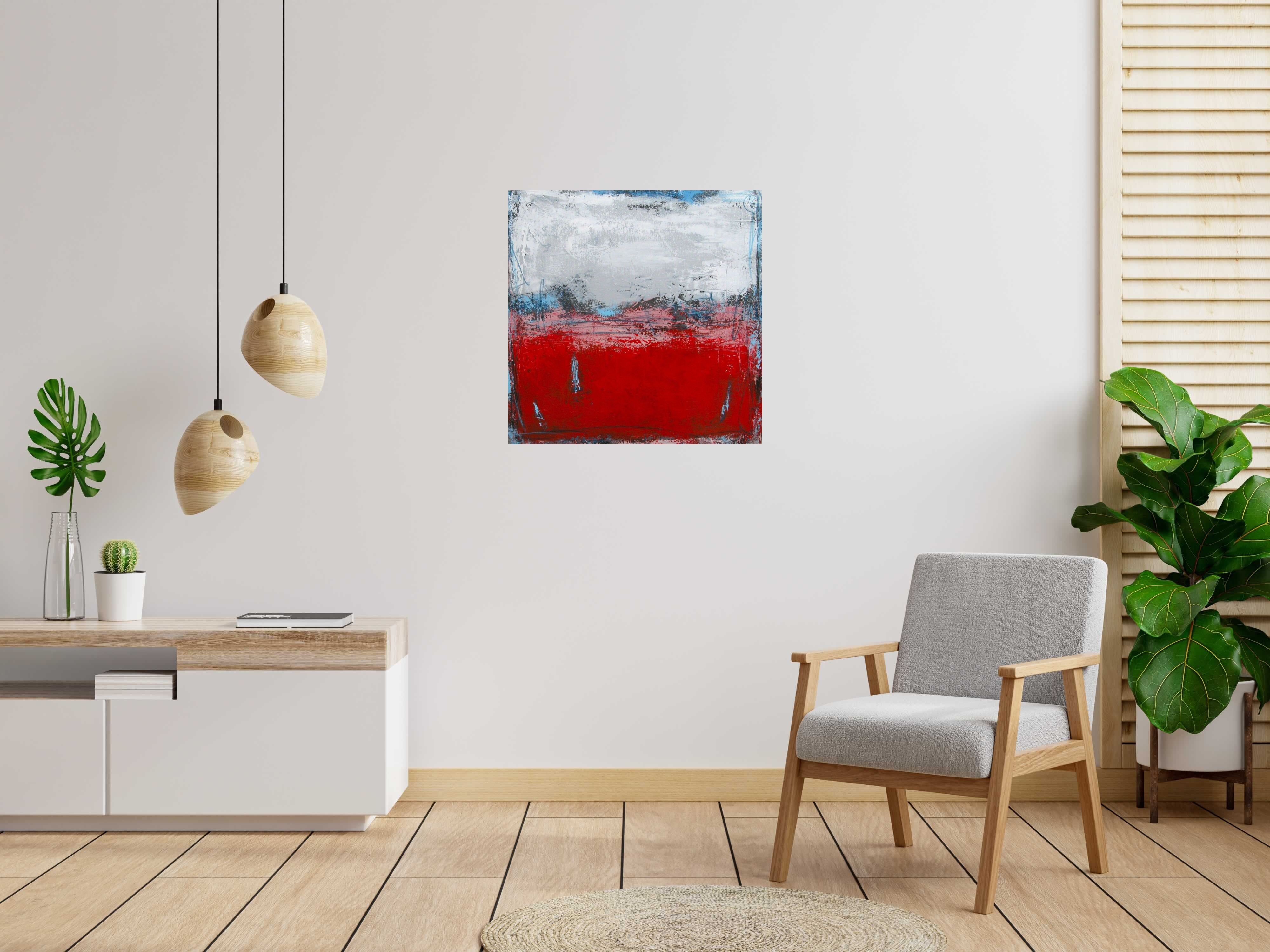 Tableau NUANCES LAC SALÉ de TANIA CARRARA dans un intérieur – 80 × 80 cm