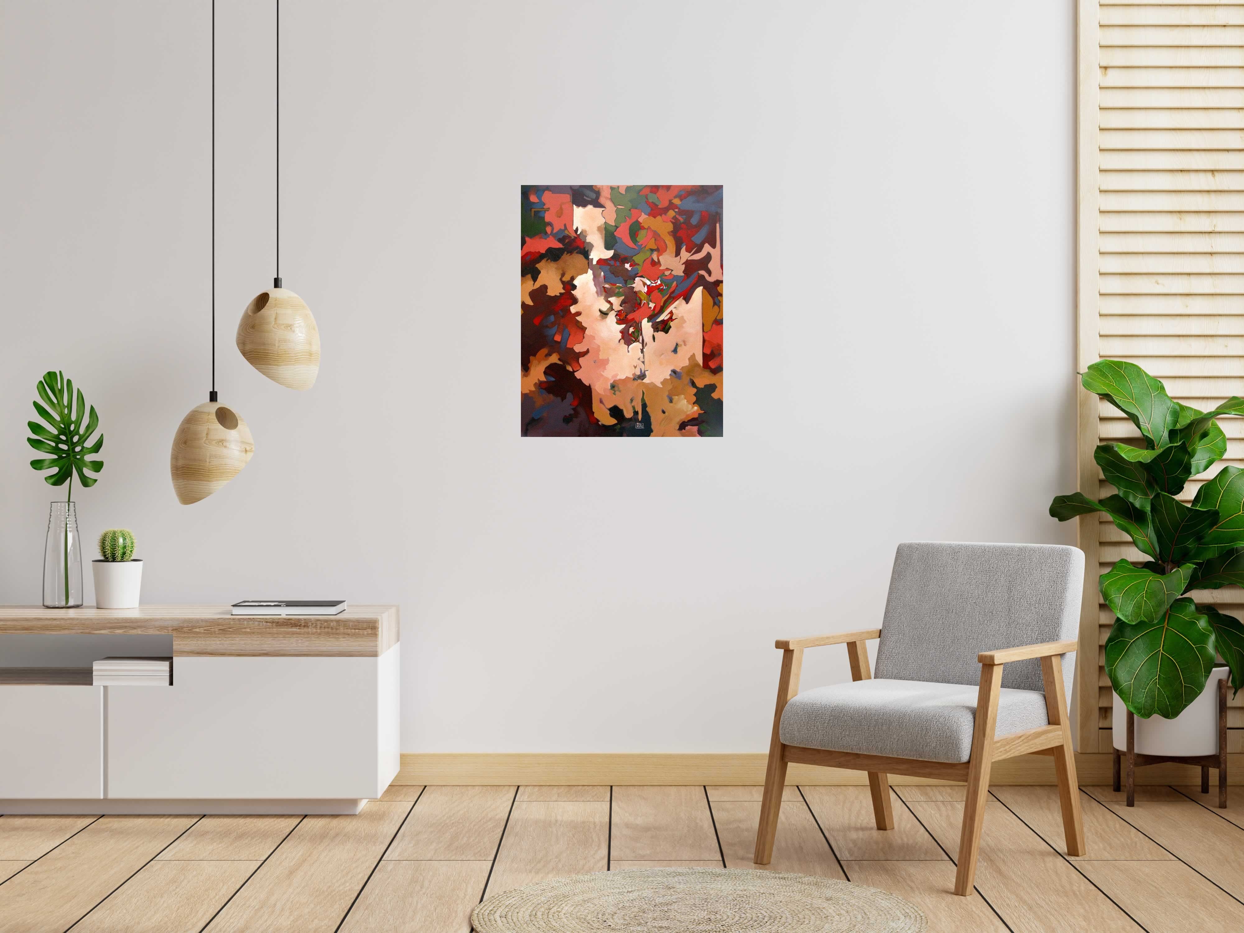 Tableau PEINTURE ABSTRAITE 9 de BRUNEAU dans un intérieur – 81 × 65 cm