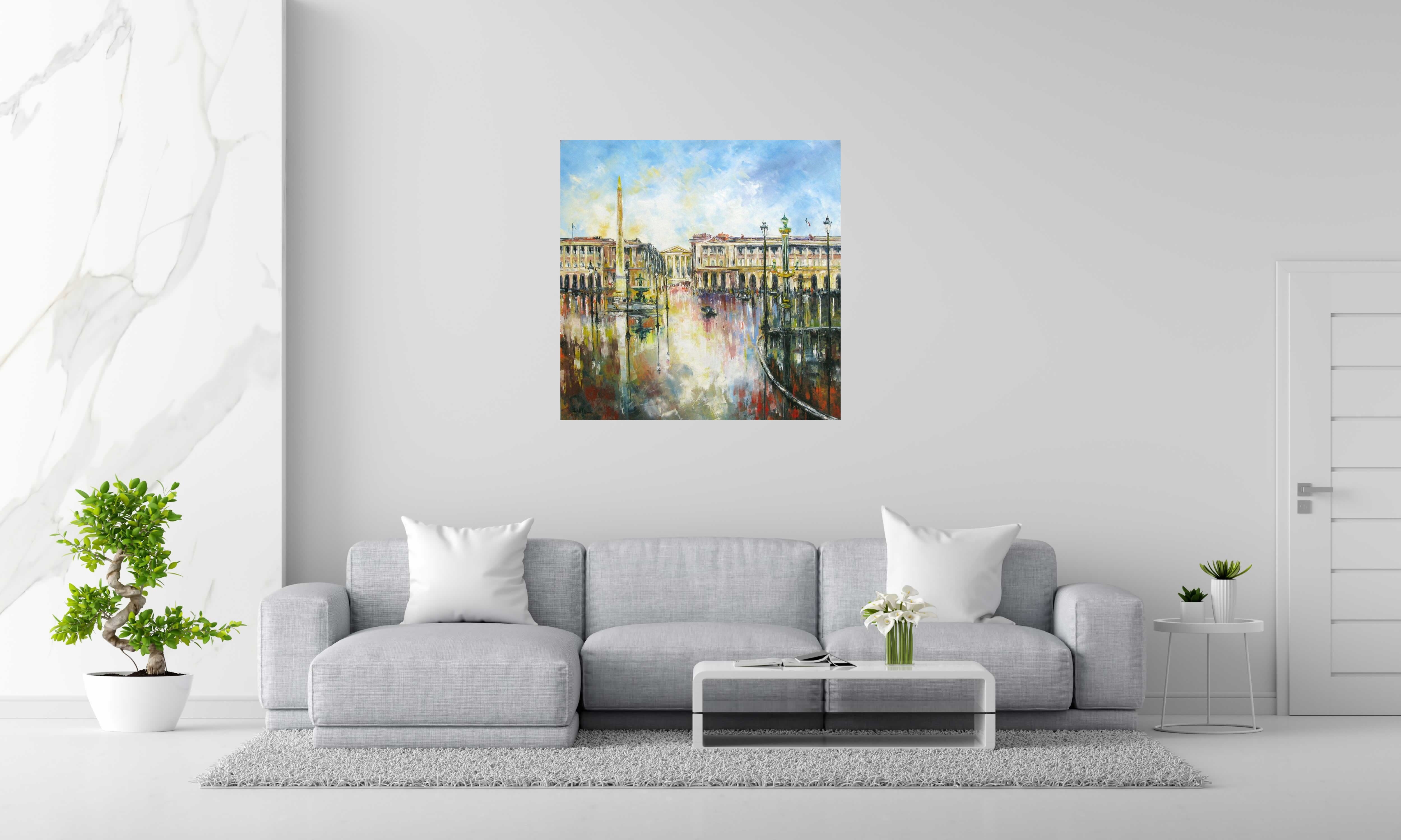 Tableau Place Vendôme, Paris de PHIL dans un intérieur – 100 × 100 cm