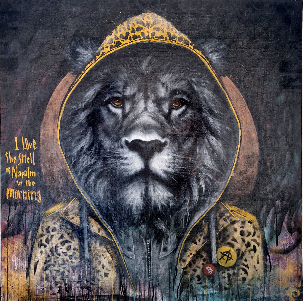 Tableau figuratif format xxl Crypto Anarchiste – REMY POSCAR – 100 × 100 cm