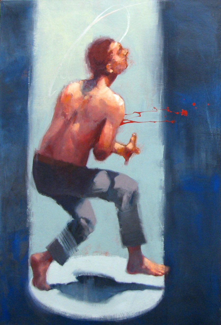 Tableau figuratif grand format bleu BUT YOU CAN'T KILL ME – OLIVIER MASSEBEUF – 116 × 73 cm