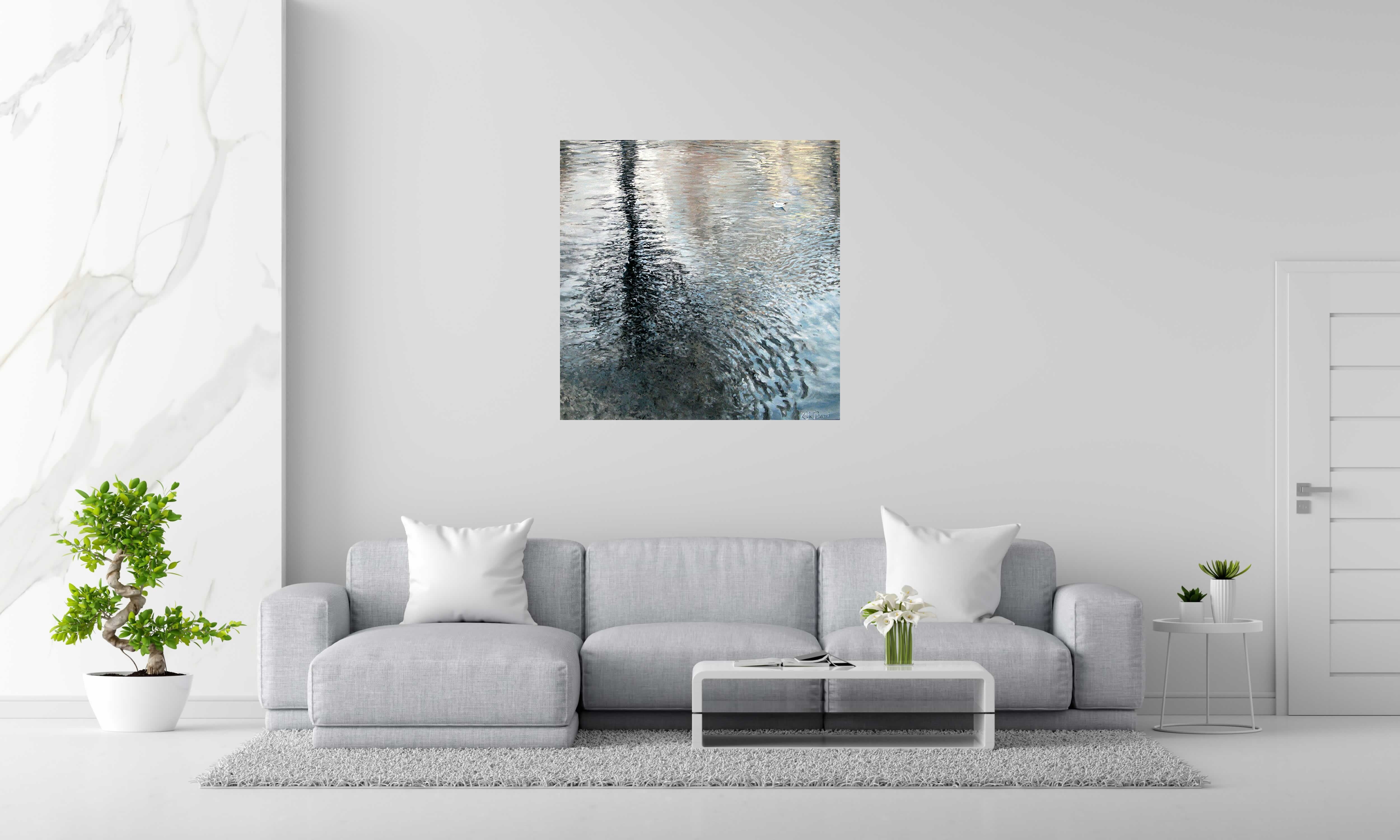 Tableau MOUETTE RIEUSE de ELISE BARAT dans un intérieur – 100 × 100 cm