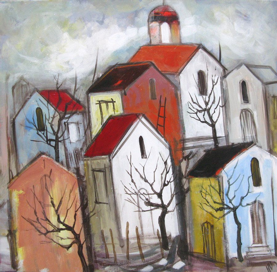 Tableau figuratif grand format SELO-N – IVAN TZONEV – 80 × 80 cm