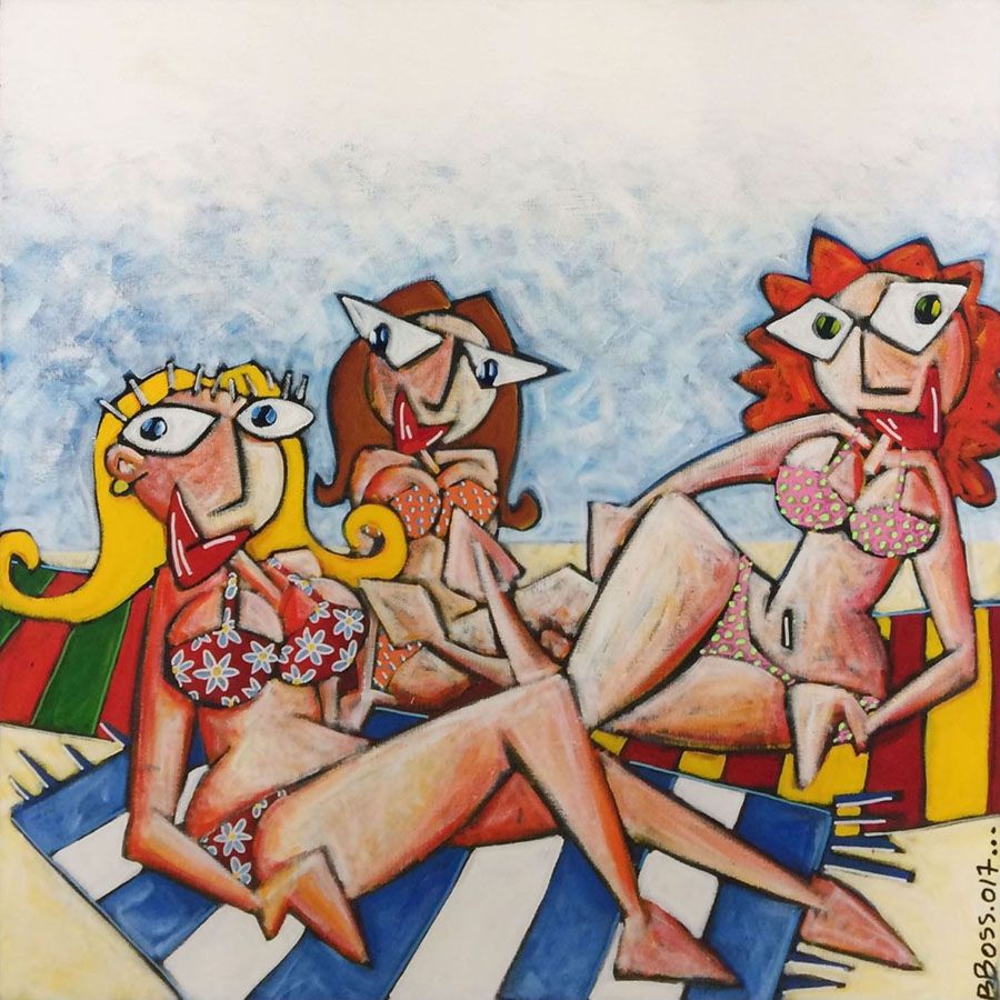 Tableau figuratif grande taille LES TROIS GRACES – B BOSS – 80 × 80 cm