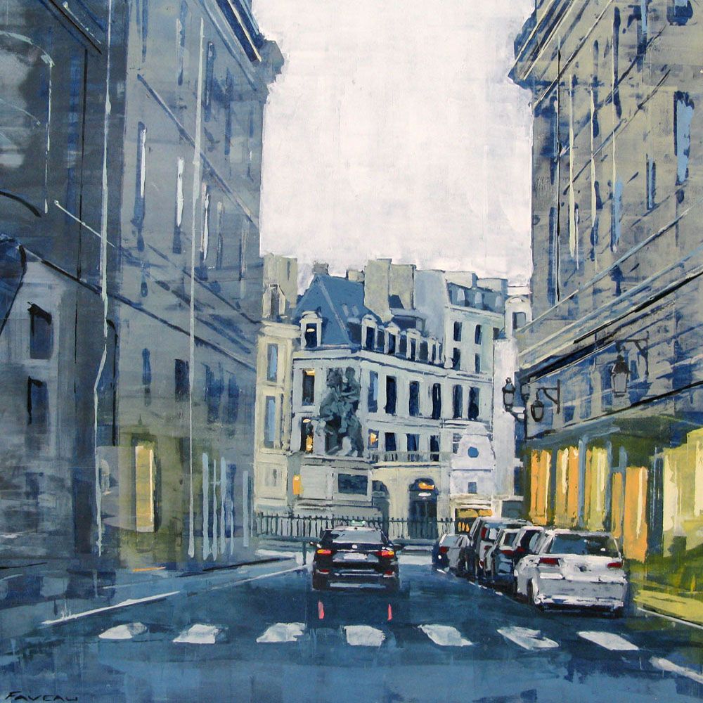 Tableau figuratif grande taille beige PLACE DES VICTOIRES – ADRIEN FAVEAU – 80 × 80 cm