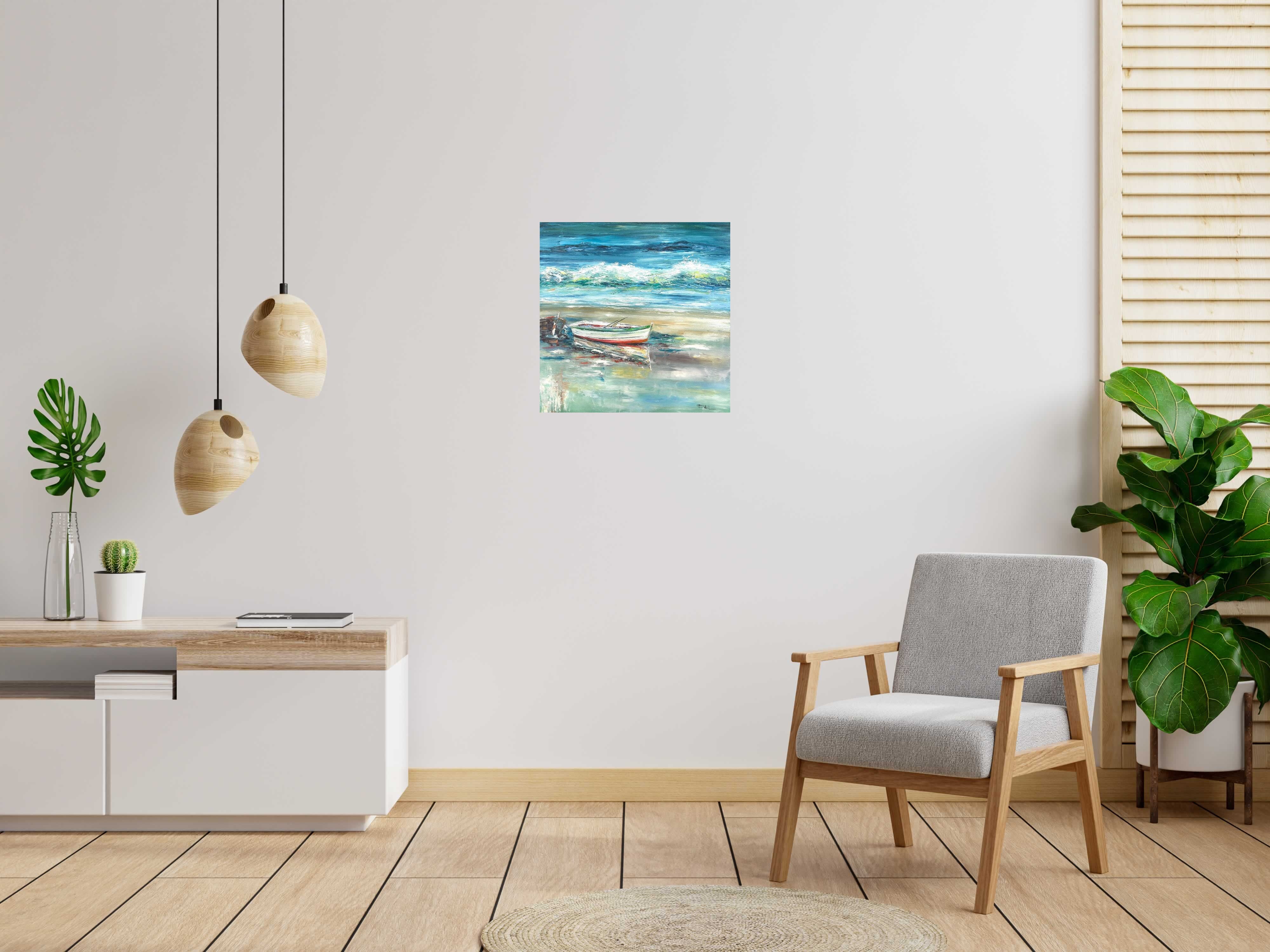 Tableau Aux bruits des vagues de PHIL dans un intérieur – 60 × 60 cm