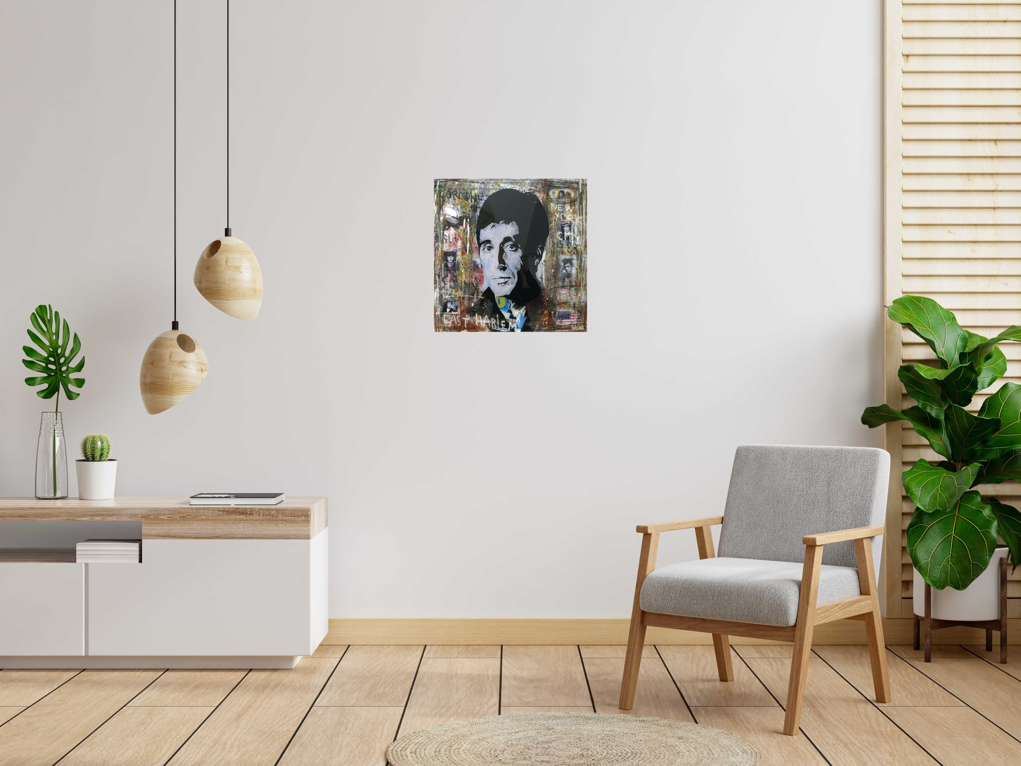 Tableau EAST HARLEM de THIERRY RASINE dans un intérieur – 60 × 60 cm