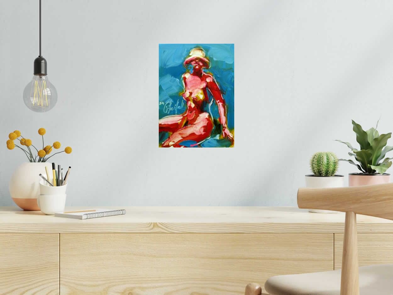 Tableau Le soleil rouge de OLENA SINIUHINA dans un intérieur – 24 × 33 cm