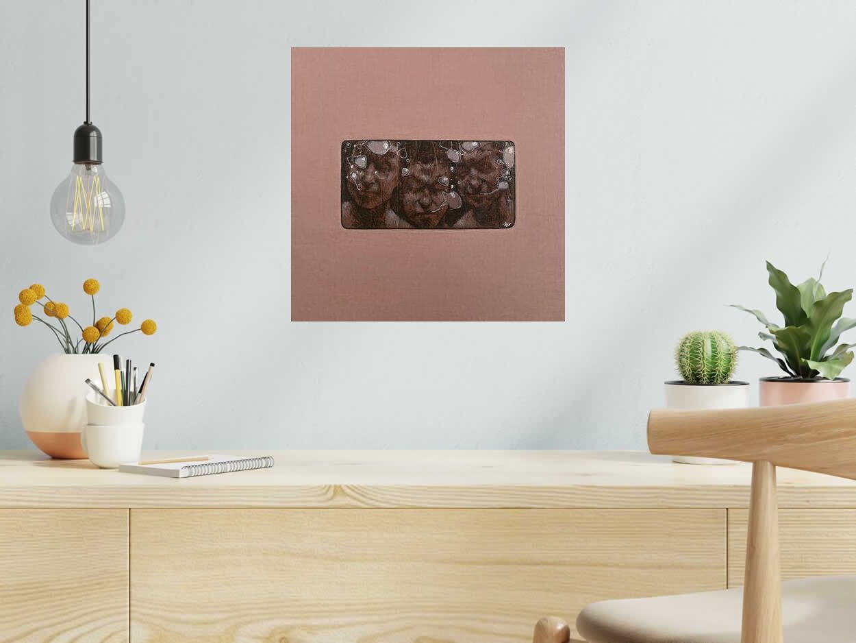 Tableau Missing words de OLIVIER MASSEBEUF dans un intérieur – 40 × 40 cm