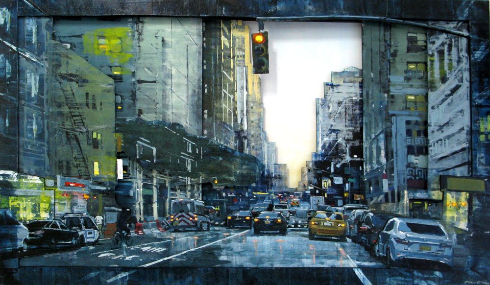 Tableau figuratif très grand format 7th AVENUE EVENING LIGHTS – ADRIEN FAVEAU – 162 × 97 cm