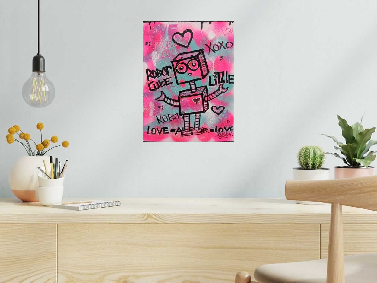 Tableau love robbbot de LUSSY dans un intérieur – 30 × 40 cm