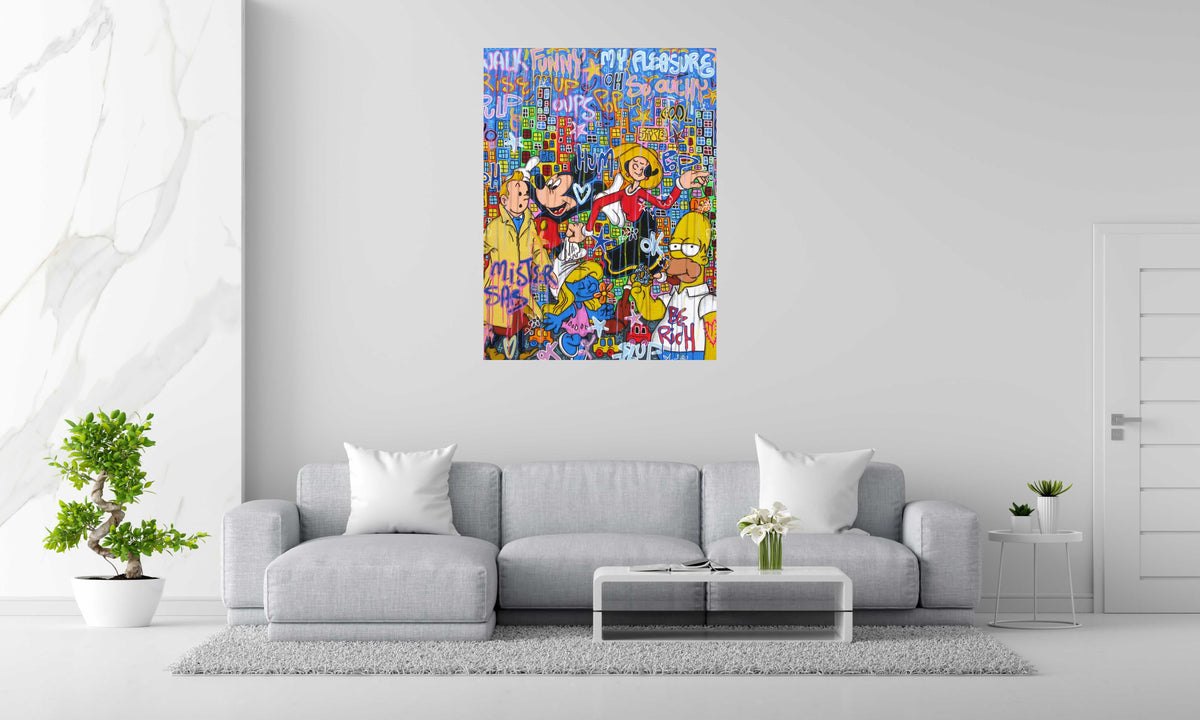 Tableau WALK FUNNY de RICO SAB dans un intérieur – 130 × 97 cm