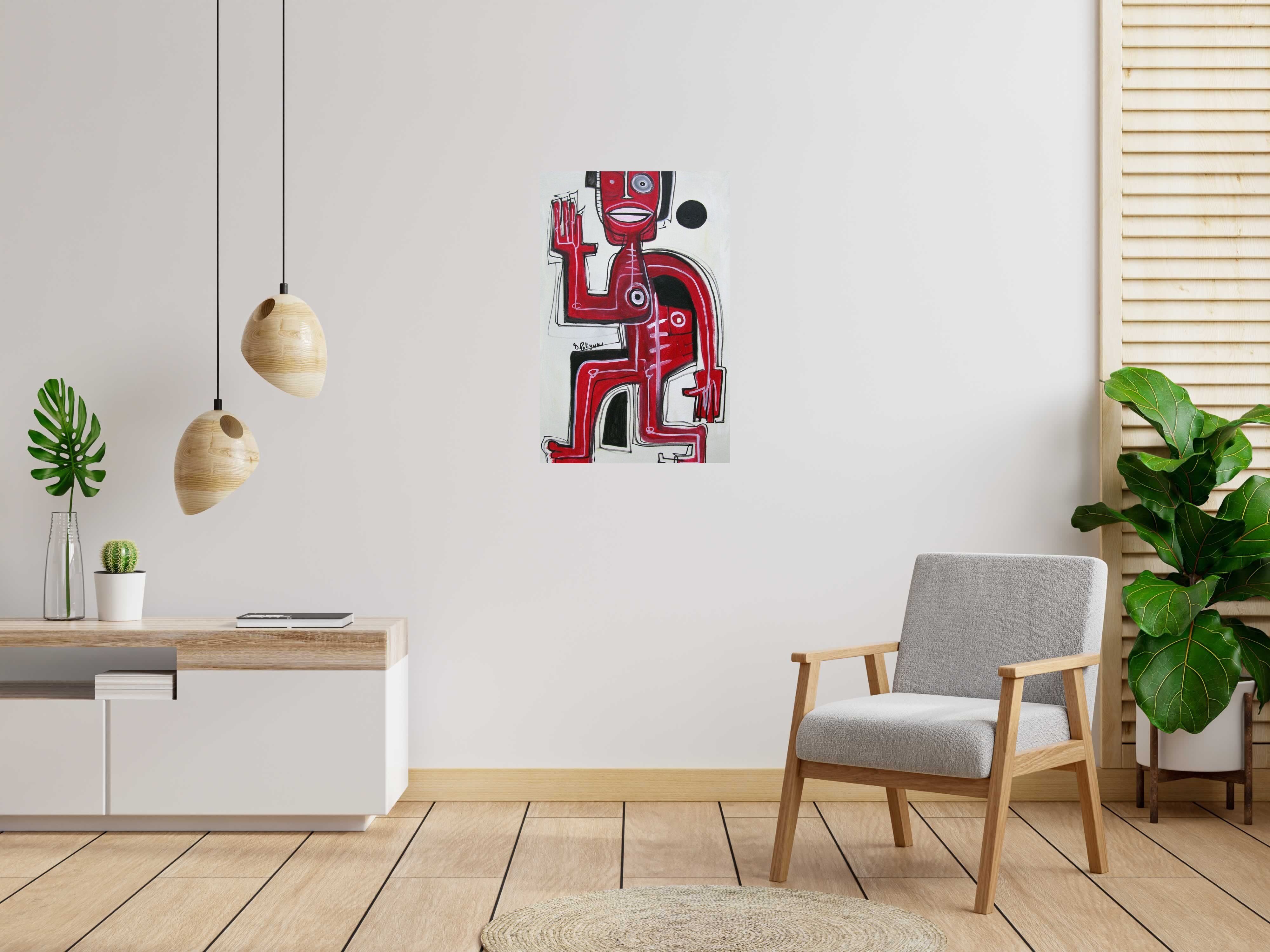 Tableau Red Monkey de Daniel De POLIGNAC dans un intérieur – 60 × 92 cm