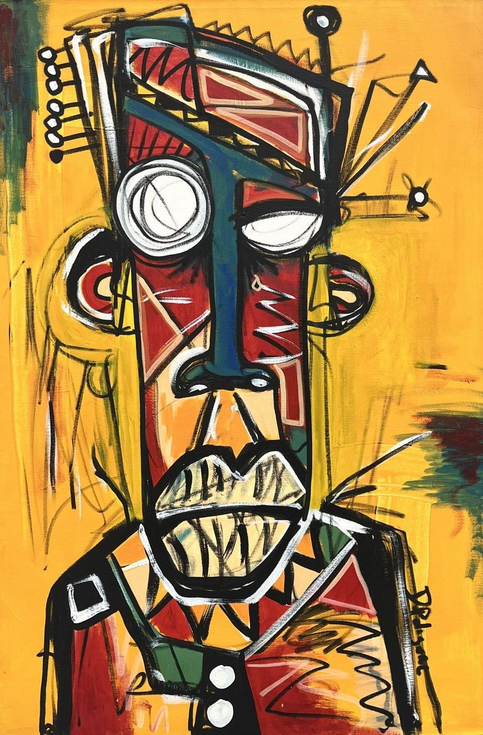 Tableau graphique moyen format jaune Paranoid android – Daniel De POLIGNAC – 60 × 90 cm