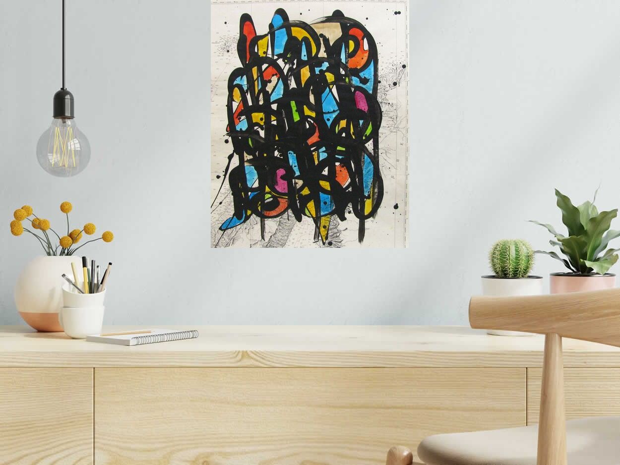 Tableau NONAME CARTE MARINE N°40 de STEPHANE RIME dans un intérieur – 50 × 40 cm