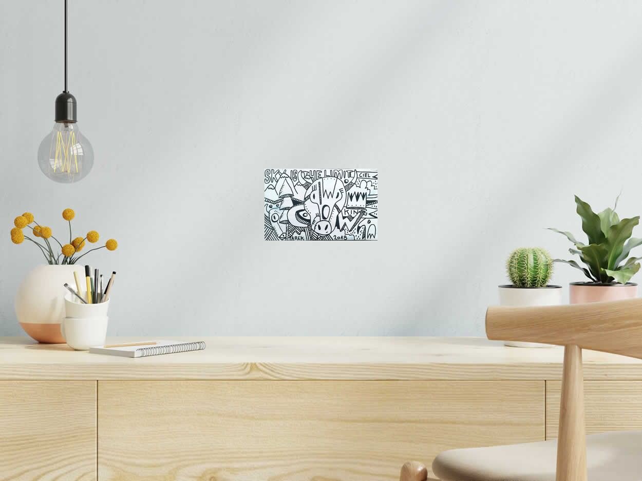 Tableau SKY IS THE LIMIT de TAREK dans un intérieur – 14 × 22 cm