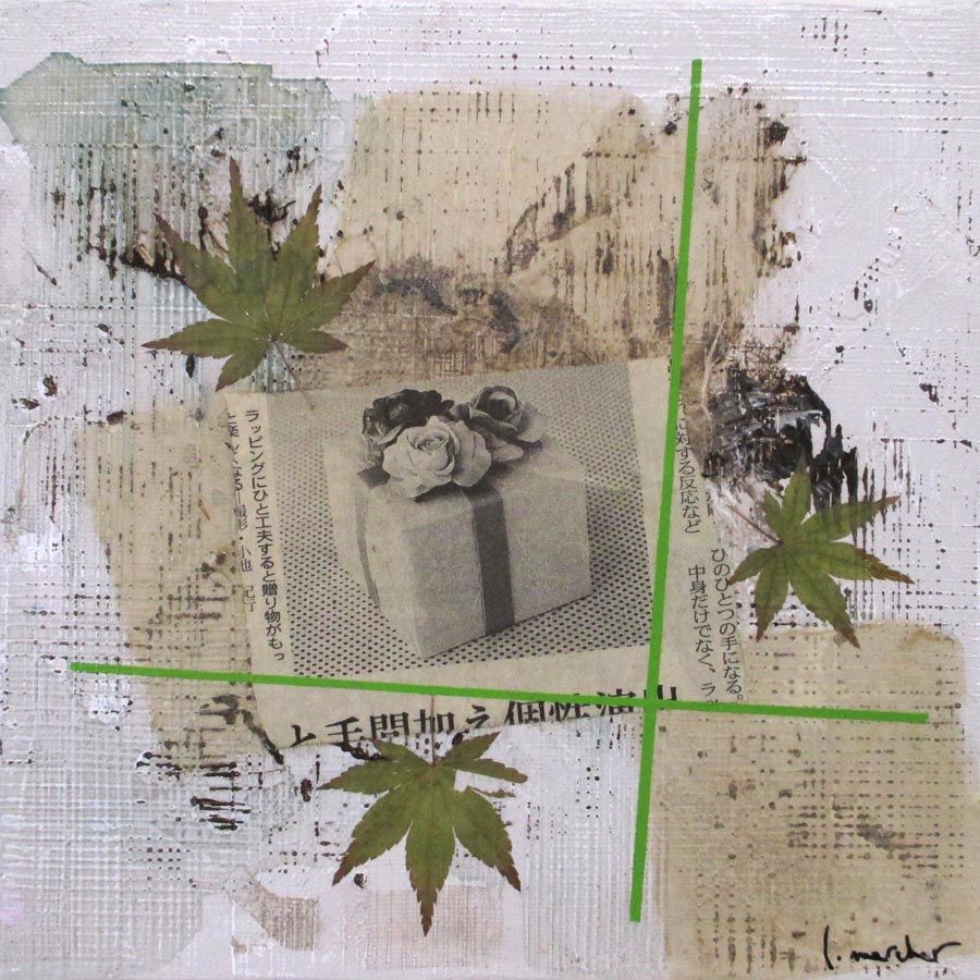 Tableau mer petit format LEAVES – LUDOVIC MERCHER – 20 × 20 cm