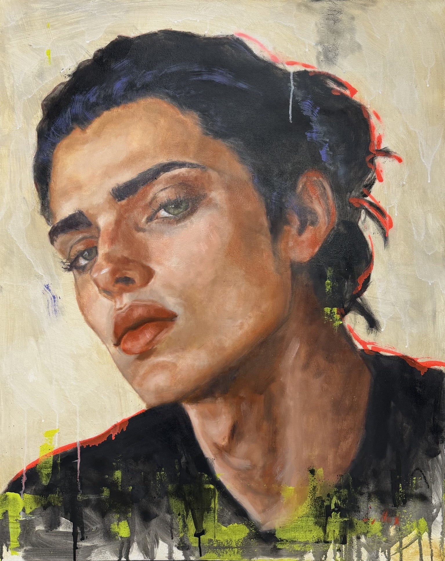 Tableau portrait contemporain Memento Mori – Nawel Aubert – 81 × 100 cm