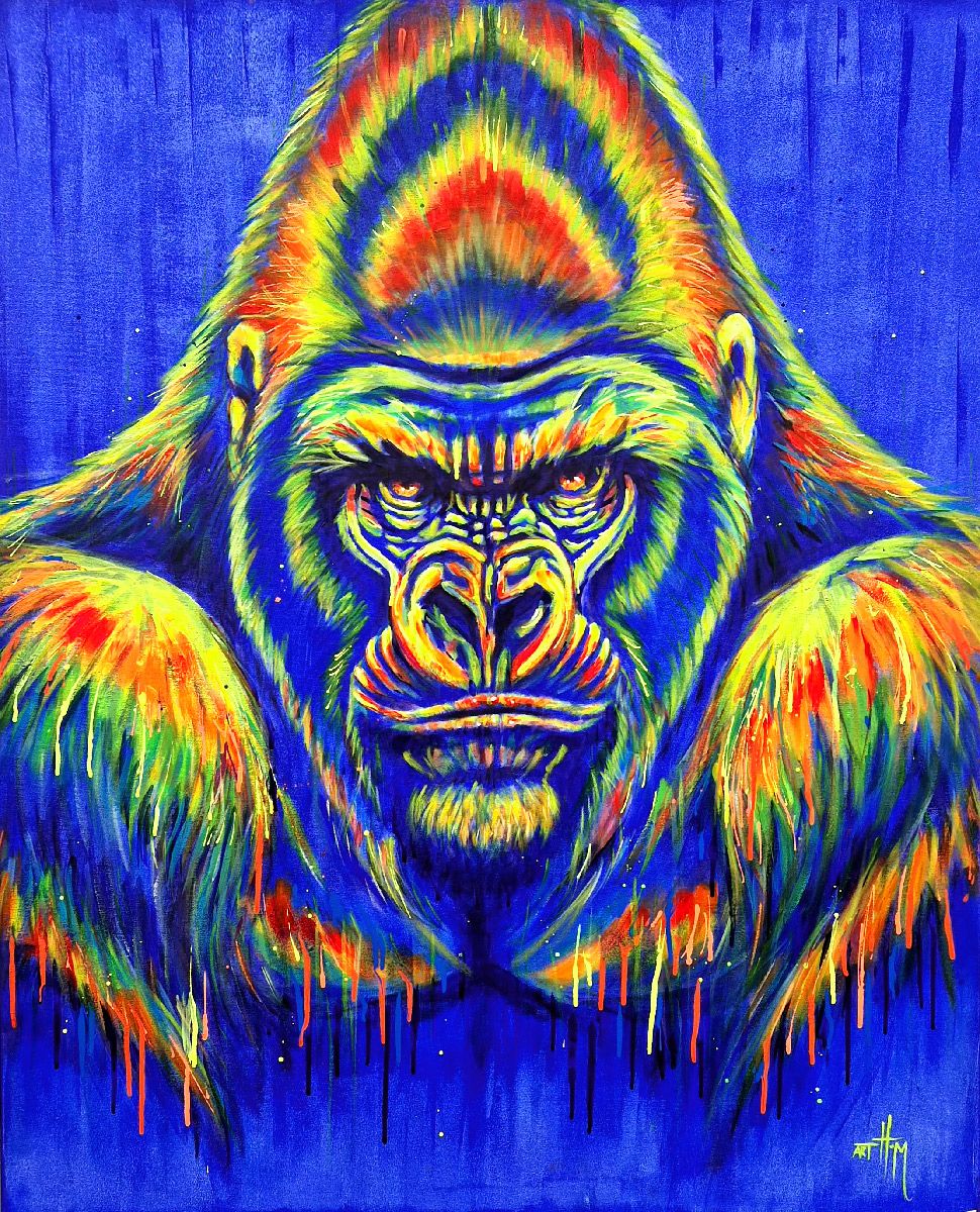 Tableau street art grand format bleu Bleu Kong UV – ART HM – 100 × 81 cm
