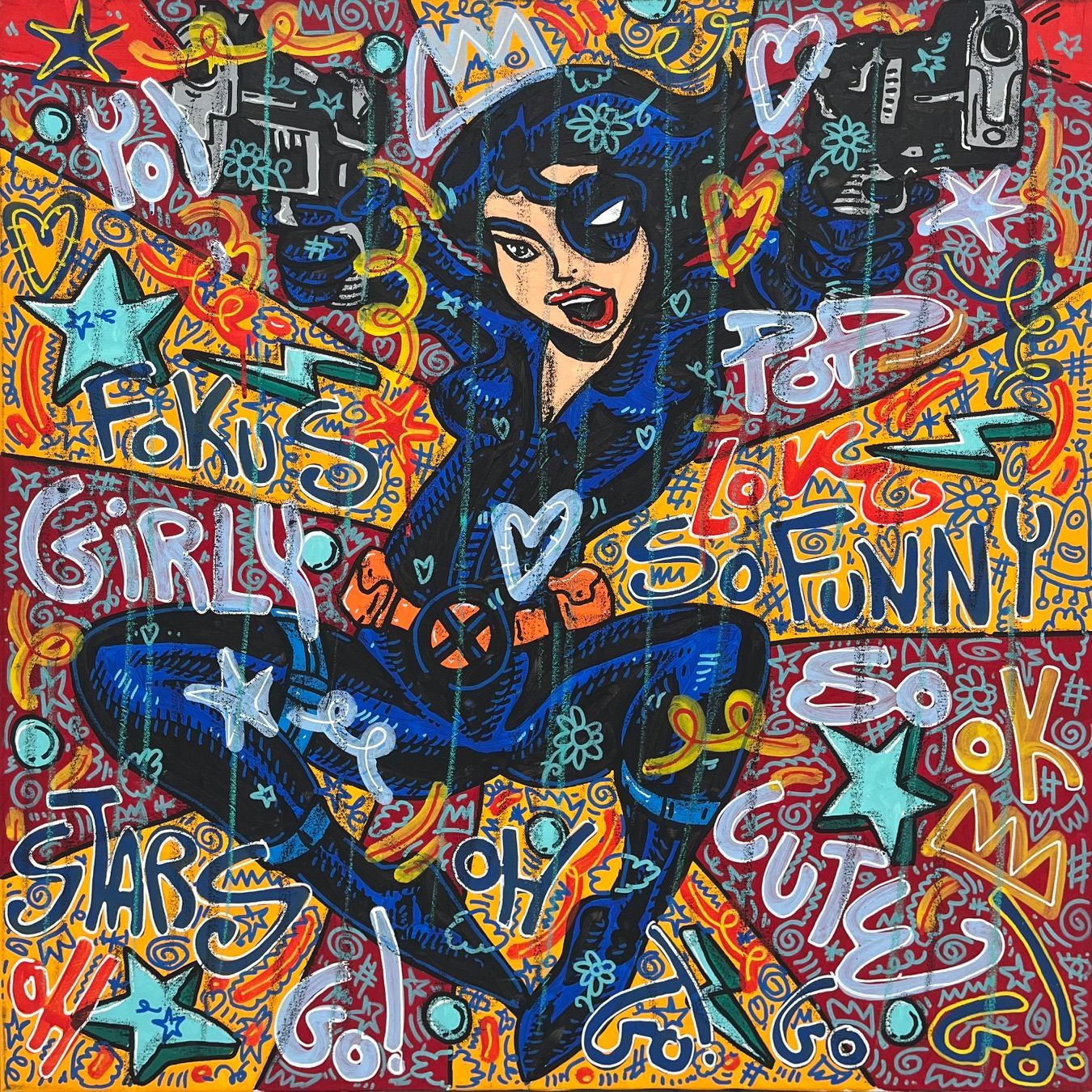 Tableau street art grand format vert et violet So Girly – RICO SAB – 80 × 80 cm