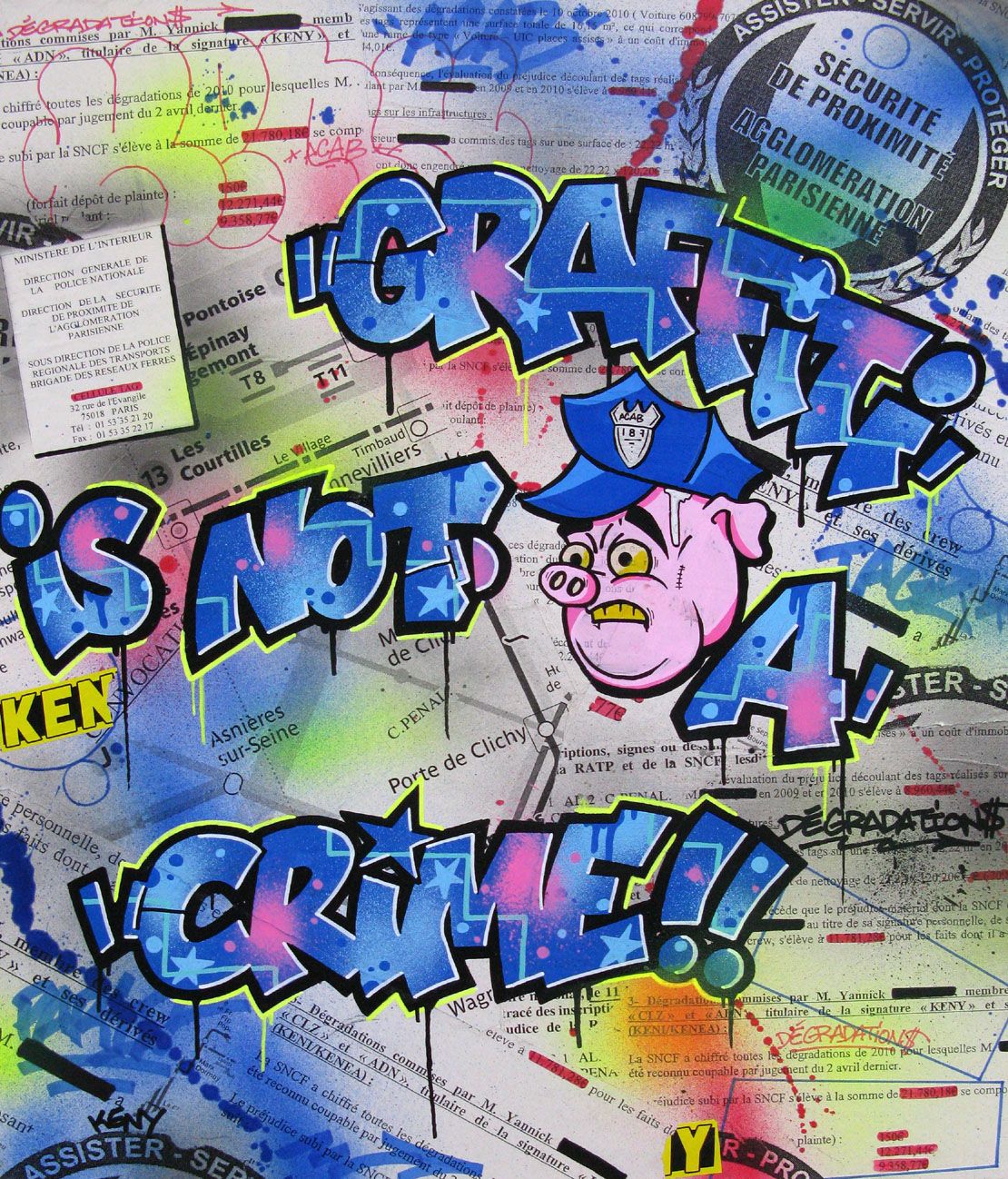 Tableau street art moyen format ALL PIGS ARE BASTARDS – KENY – 54 × 65 cm