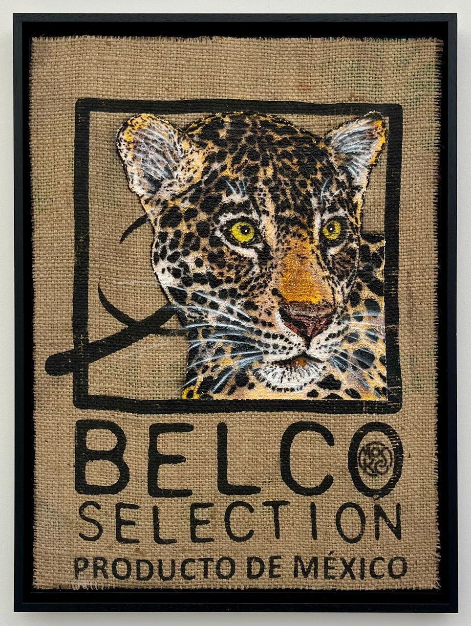 Tableau street art moyen format noir et orange Jaguar Belco – MOSKO – 42 × 58 cm