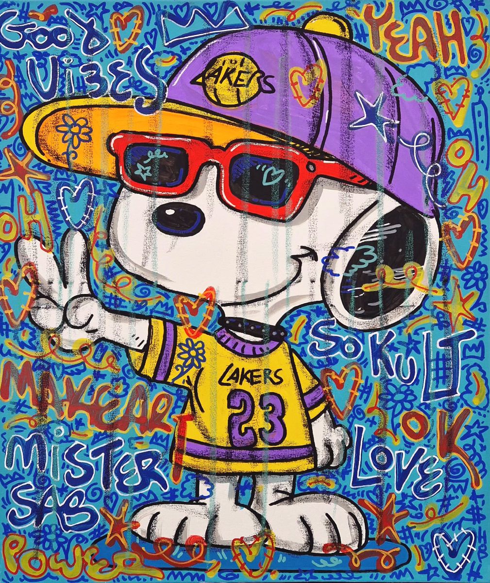 Tableau street art moyen format Good vibes Snoopy – RICO SAB – 50 × 61 cm