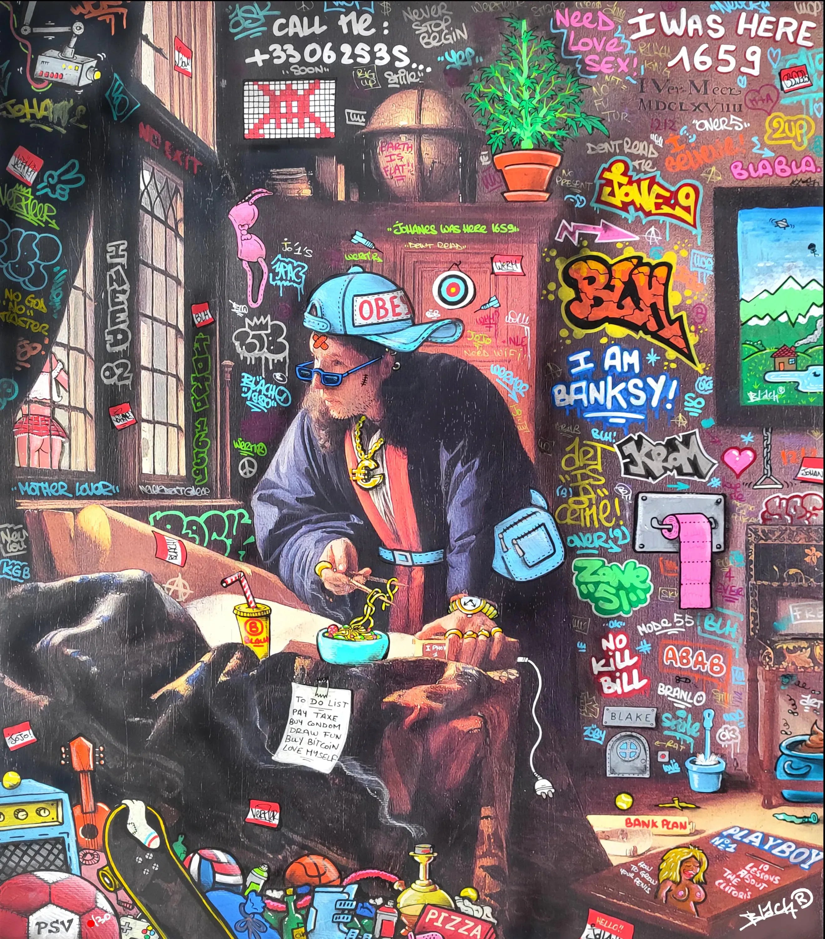 Tableau street art petit format Vermeer GeoGraff – BLACH – 40 × 50 cm