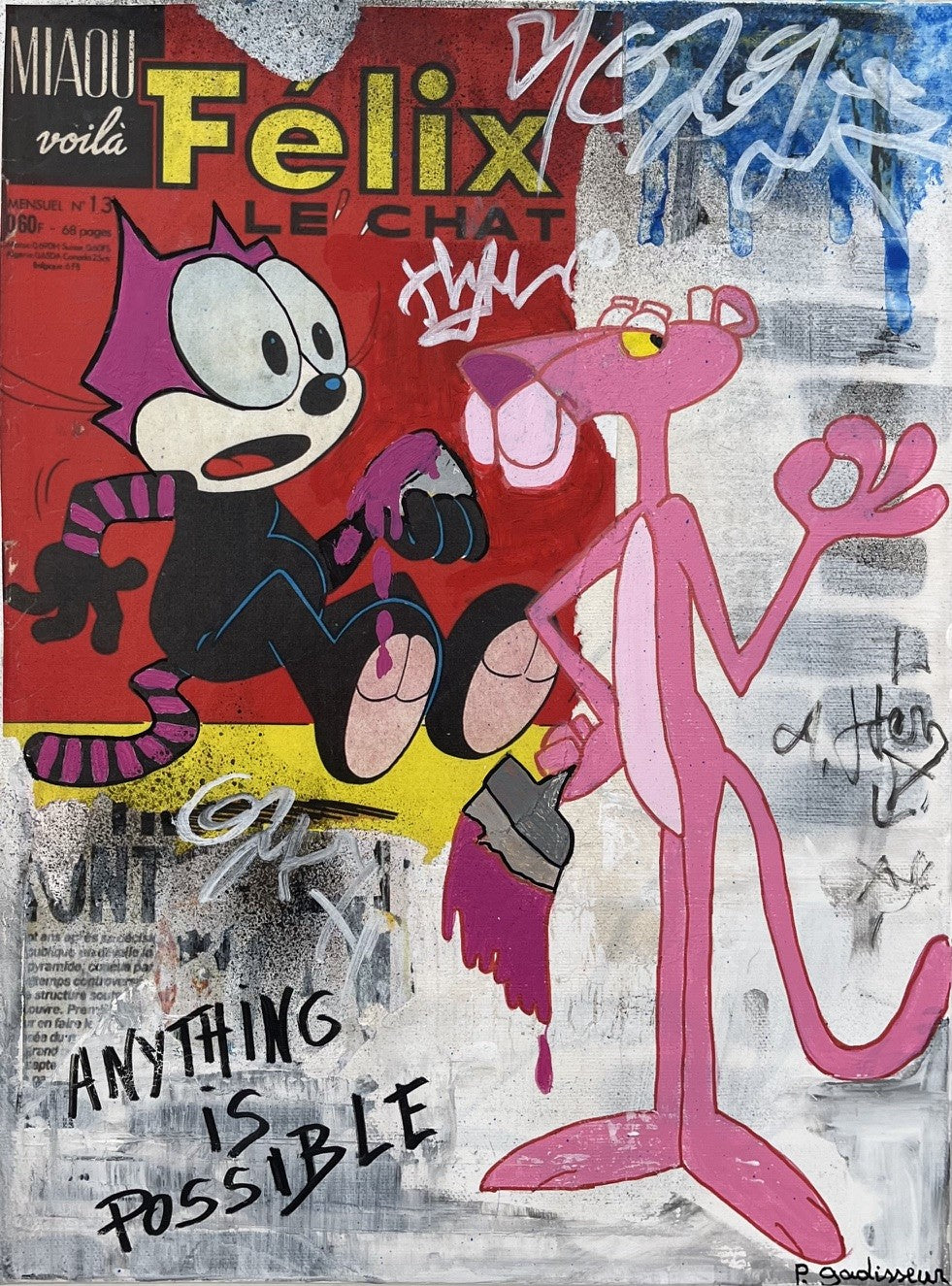 Tableau street art petit format blanc et noir Anything is Possible – PATRICIA GADISSEUR – 40 × 30 cm