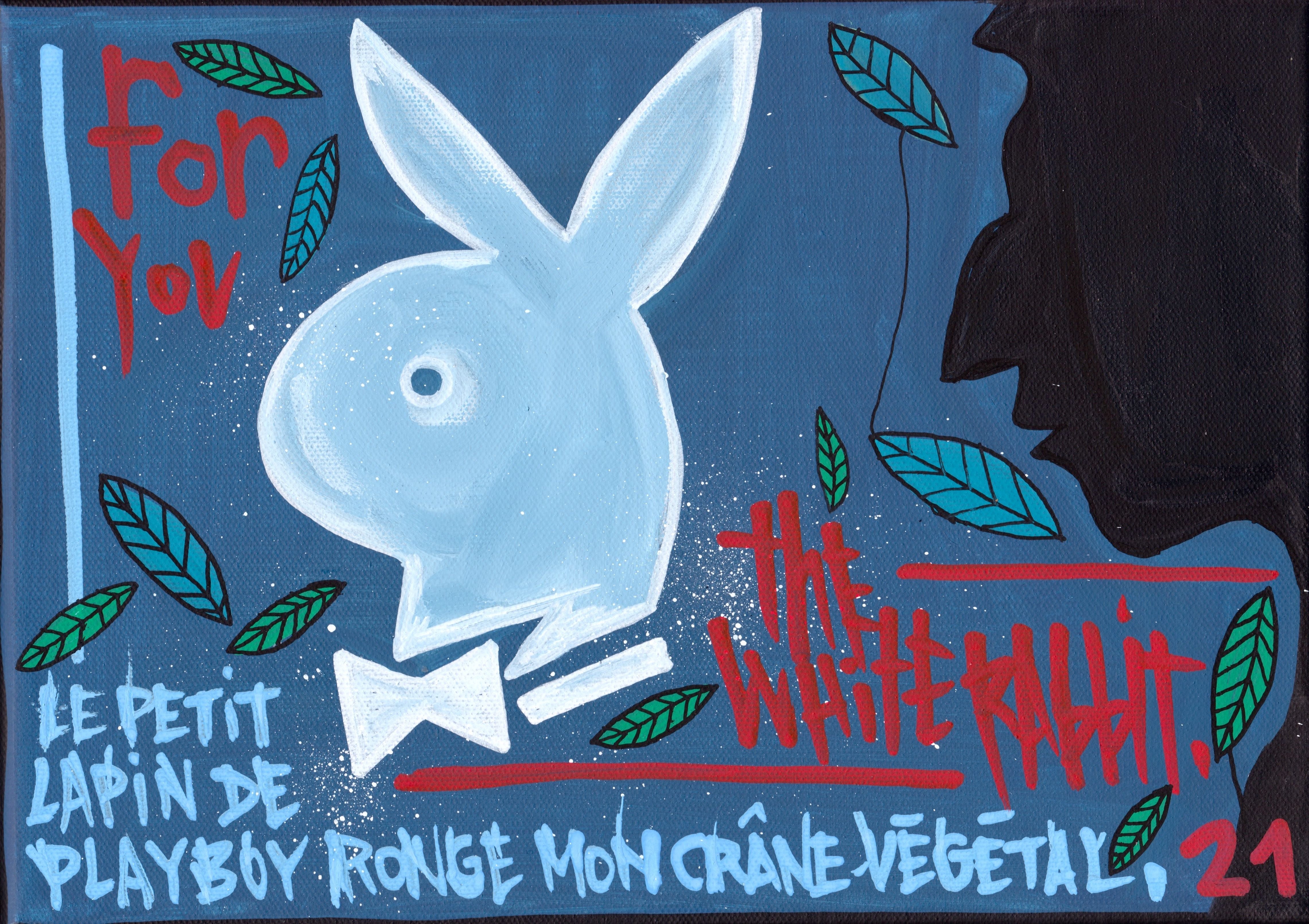 Tableau street art petit format The White Rabbit – TAREK – 30 × 21 cm