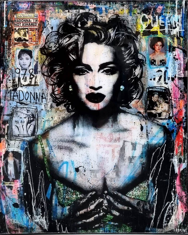 Tableau de THIERRY RASINE a pour titre I'm not ashamed Madonna style street pop art, street art dim : THIERRY RASINEprix:1200