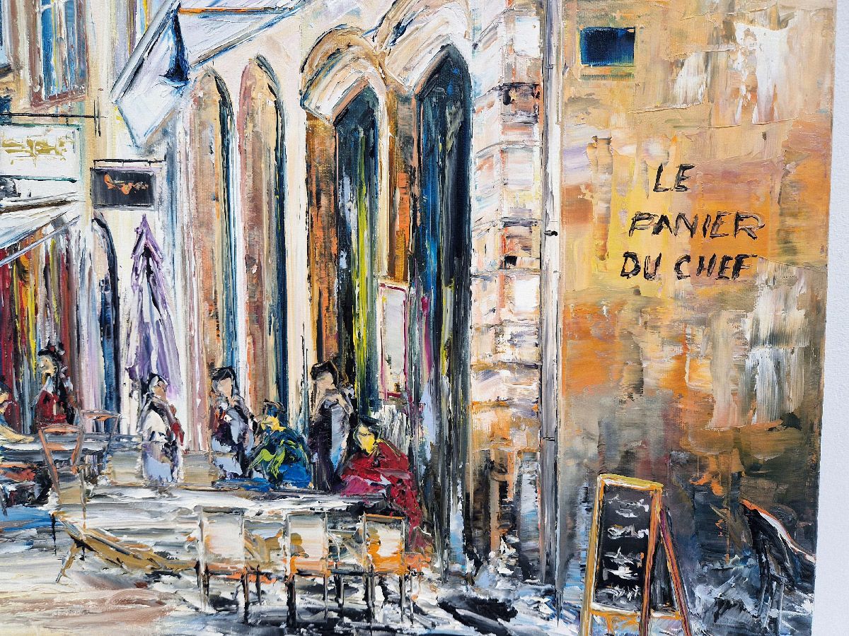Tableau de PHIL a pour titre Le panier du Chef, st Jean, Lyon style figuratif dim : PHILprix:700